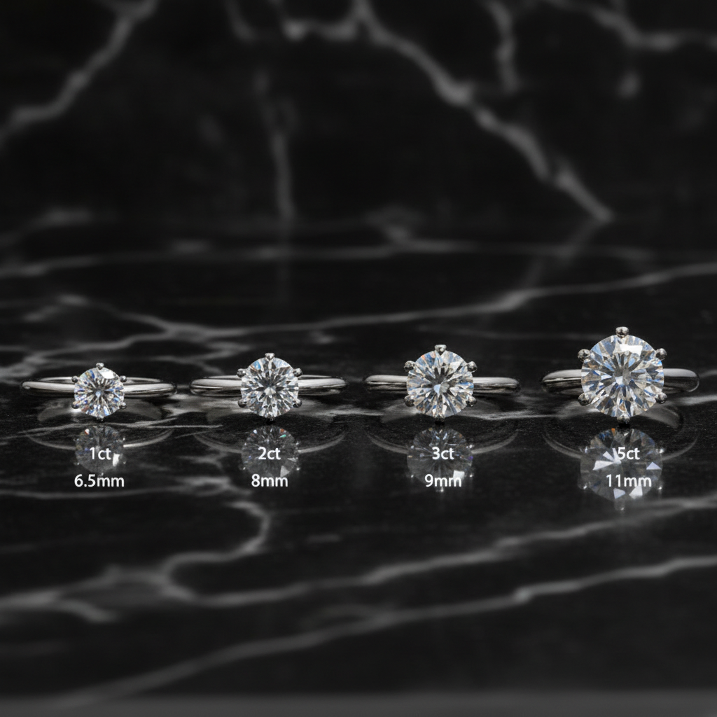 Anelli solitario con misure su marmo nero