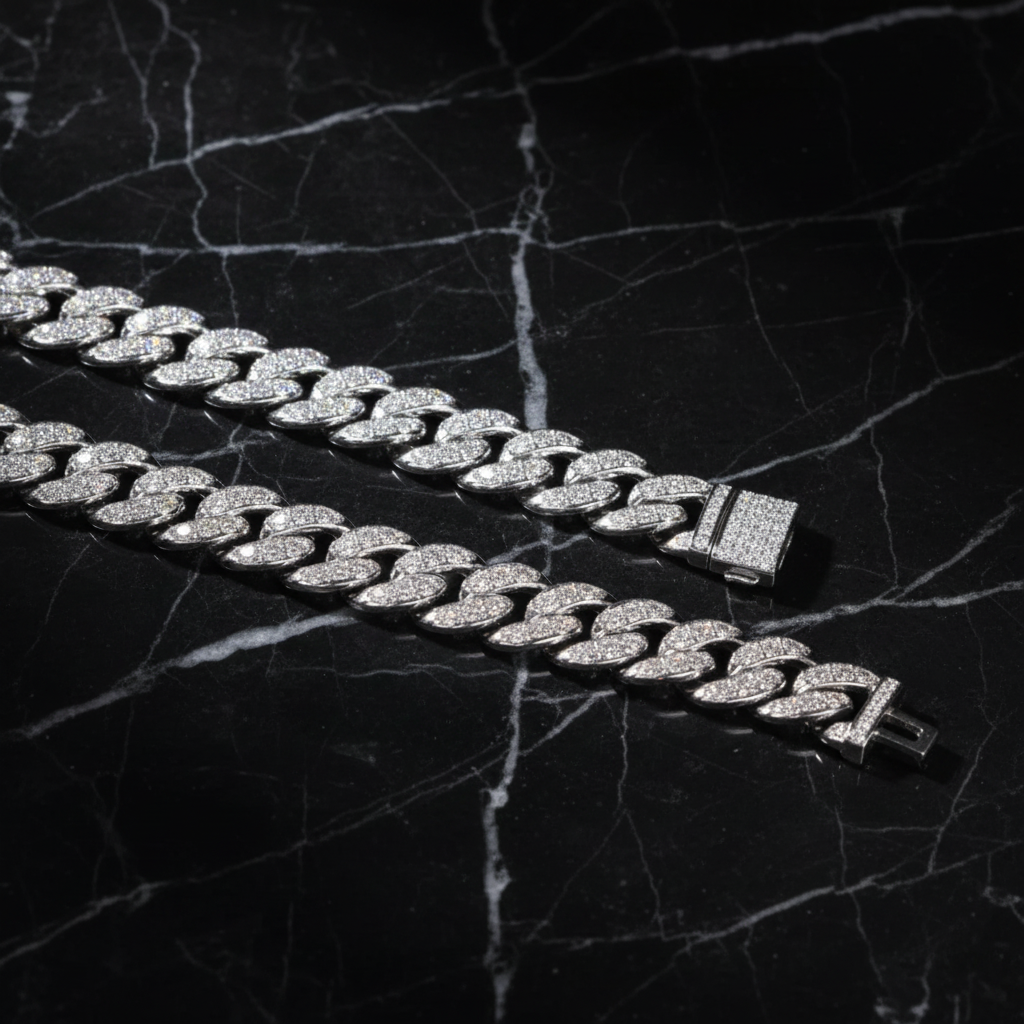 Diamond Cuban link bracelets - exact same composition on black marble