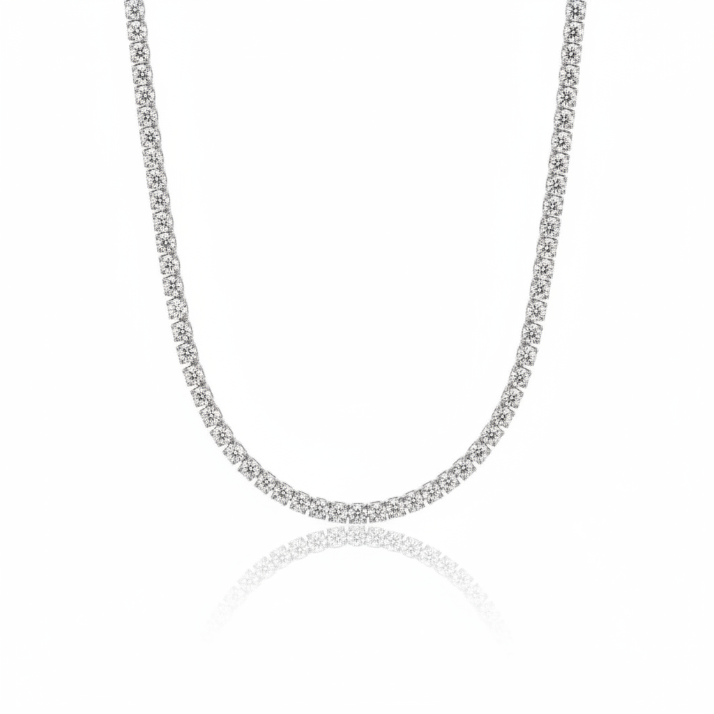 Diamond tennis necklace hanging from top
