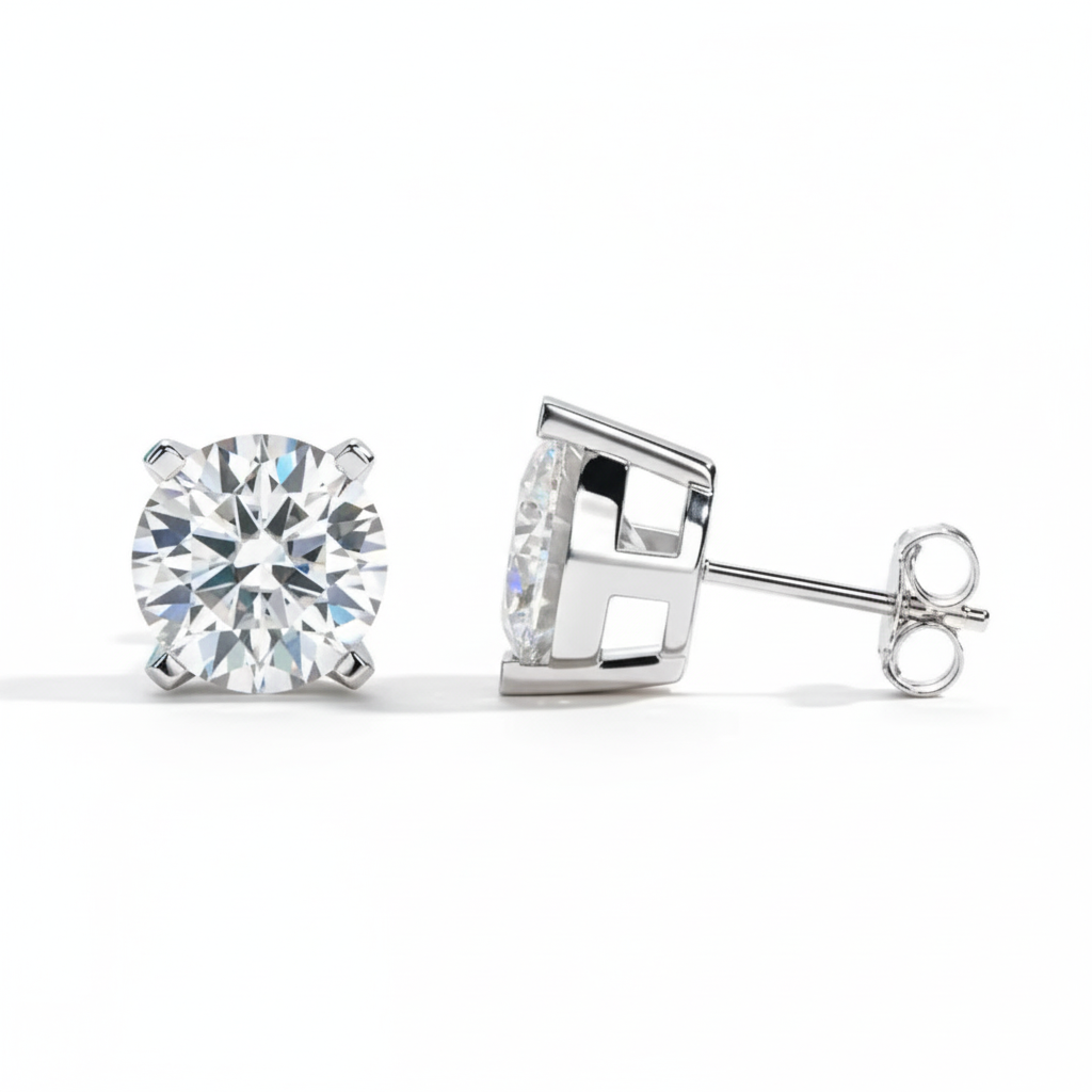 Moissanite stud earrings on pure white background