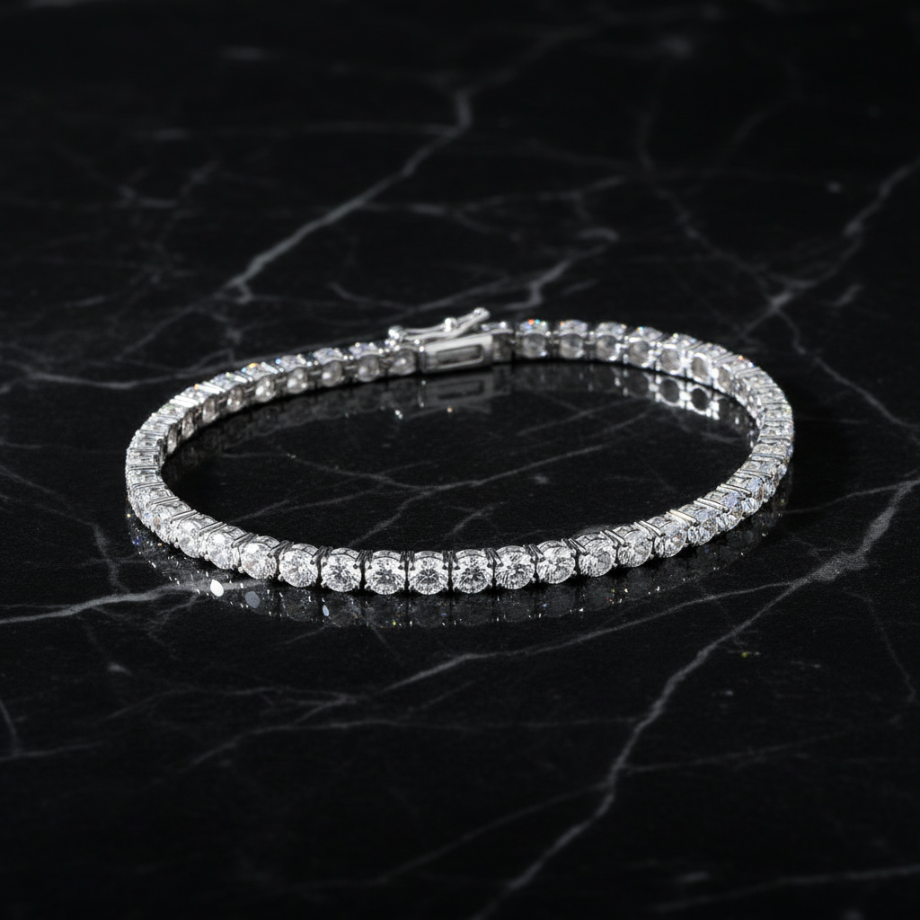 Moissanite Tennis Bracelet - Black Marble Background