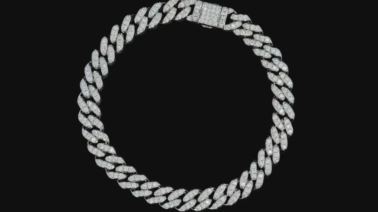 Moissanite Cuban Bracelet – 1.2mm/1.5mm/2mm | D-Color Stones, 925 Sterling Silver