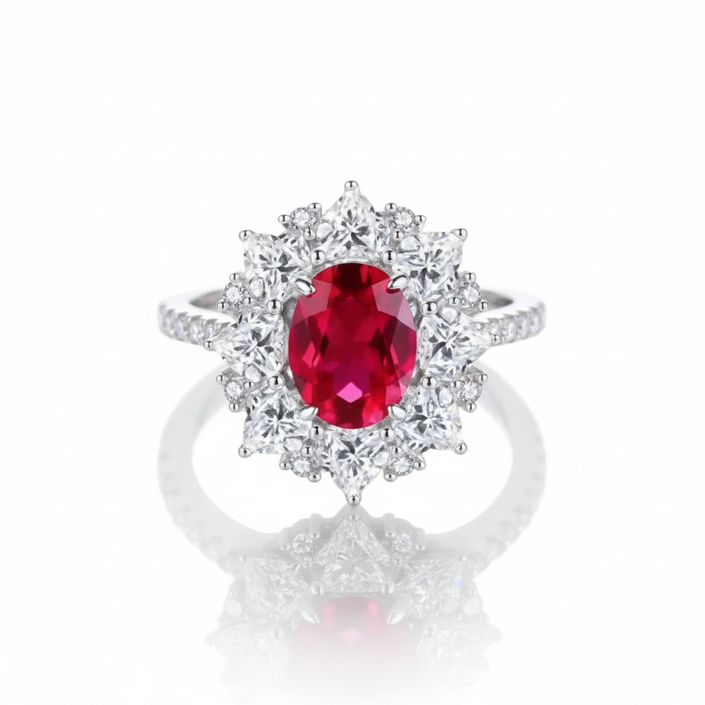 Ruby Halo Engagement Ring - White Background
