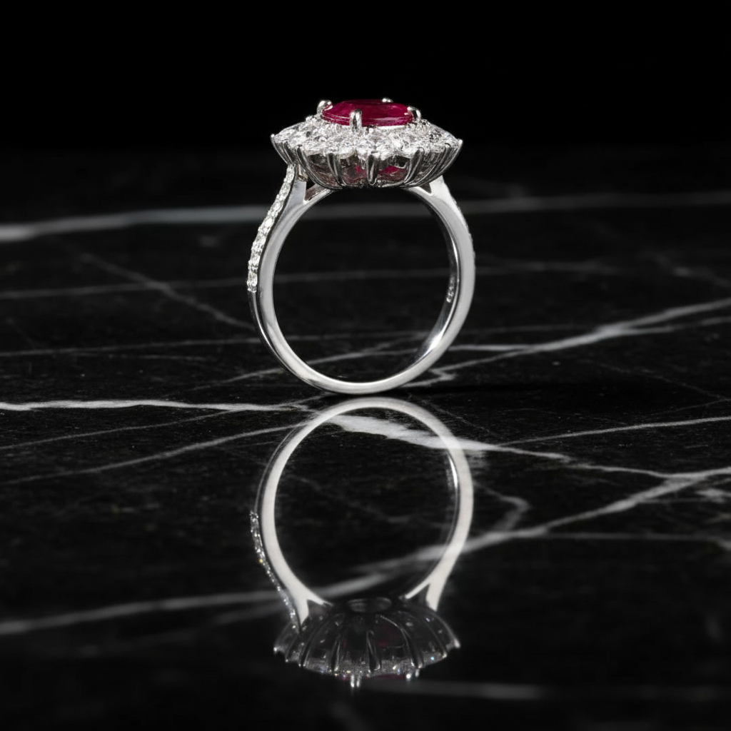 Ruby Halo Ring - Same Position Black Marble
